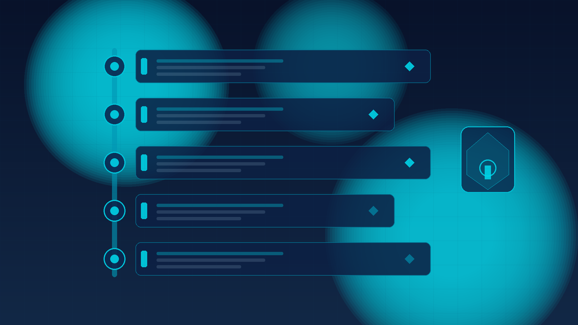 Diagrama abstracto navy y cyan de pipeline de change control para IA en producción