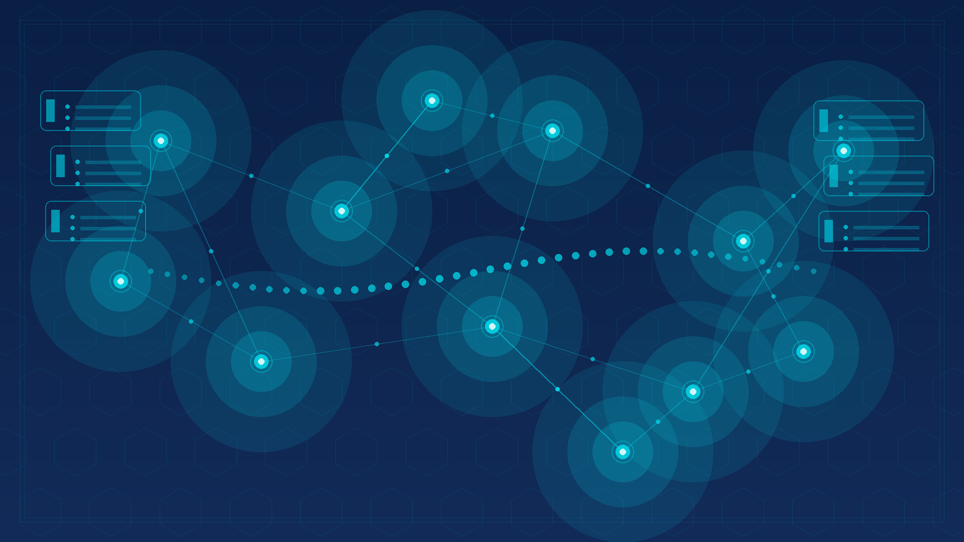 Red abstracta de datos e integraciones en estilo corporativo navy y cyan
